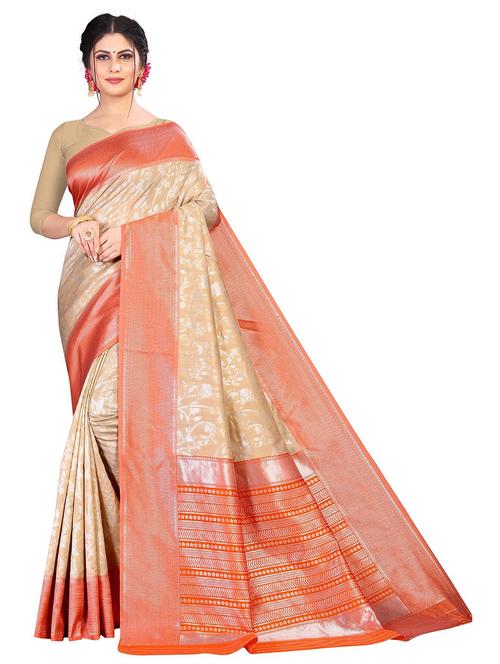 beige foil printed saree with blouse - 18758169 - Very Small Image - 1