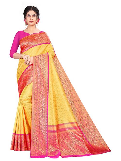 self design banarasi saree with blouse - 18758192 - Very Small Image - 1