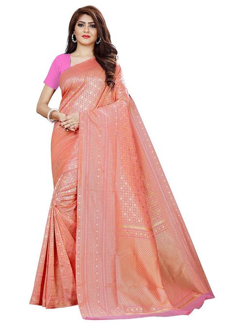 self design banarasi saree with blouse - 18758208 - Very Small Image - 1
