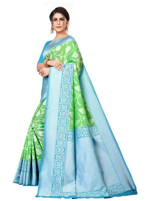 light green silk blend kanjivaram saree with blouse - 18758233 - Very Small Image - 1