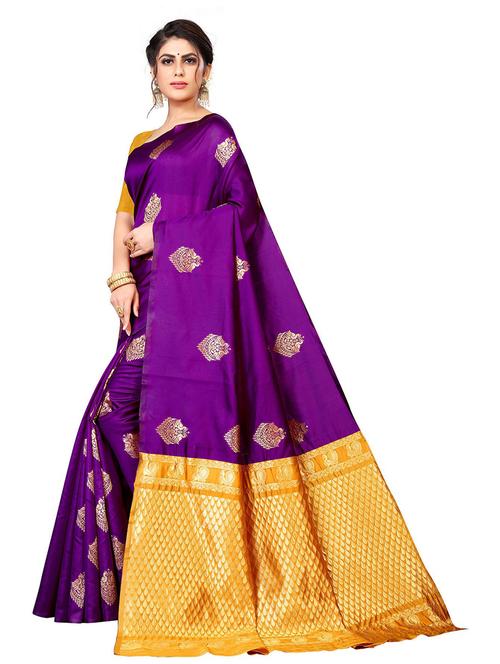 women's self design purple colored saree with blouse - 18758234 - Very Small Image - 1