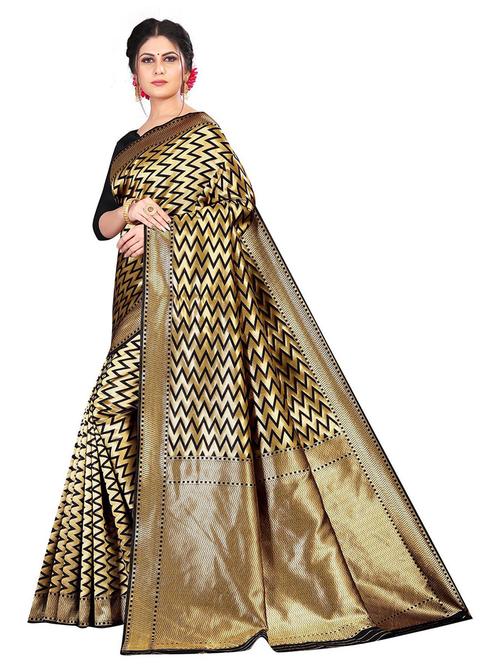 women's self design black colored saree with blouse - 18758273 - Very Small Image - 1