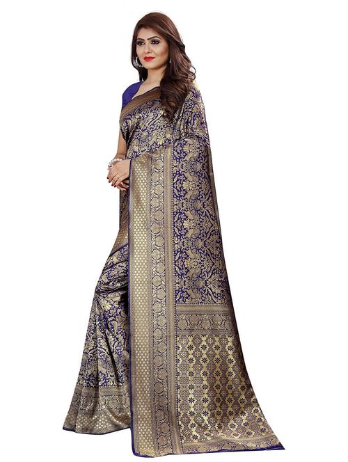 dark blue silk blend kanjivaram saree - 18758288 - Very Small Image - 1
