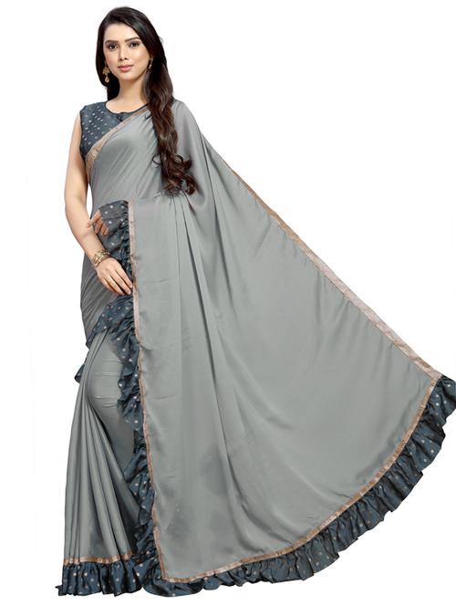 women's solid grey colored saree with blouse - 18758346 - Very Small Image - 1