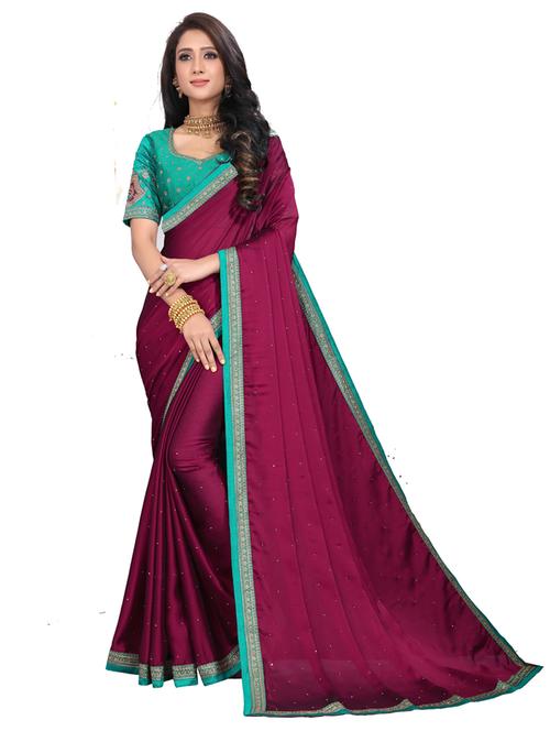 ethnic plain saree with blouse - 18758352 - Very Small Image - 1