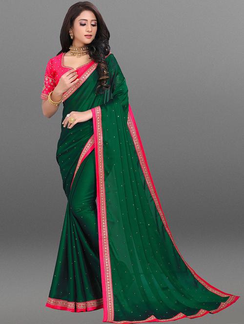 ethnic plain saree with blouse - 18758359 - Very Small Image - 1