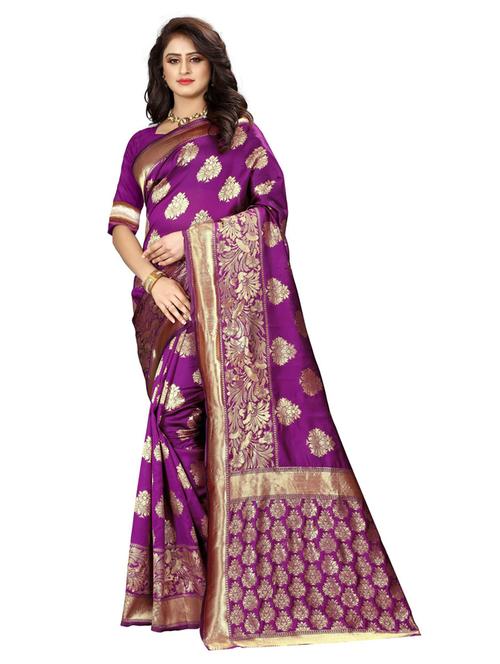 purple silk blend jamdani saree with blouse - 18758362 - Very Small Image - 1