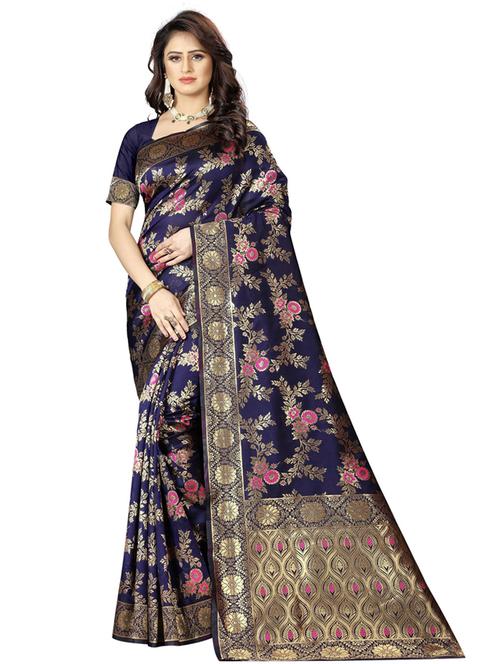 self design banarasi saree with blouse - 18758382 - Very Small Image - 1
