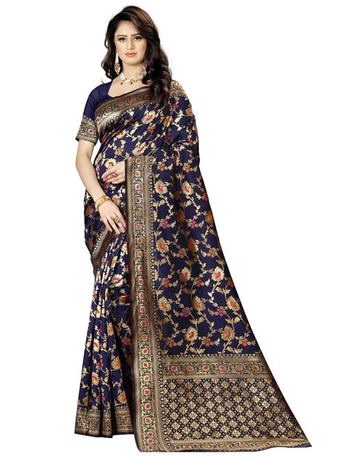 self design banarasi saree with blouse - 18758385 - Very Small Image - 1