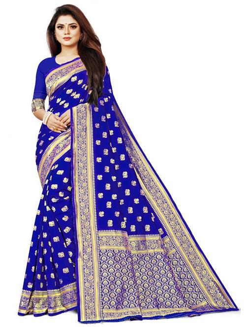 dark blue banarasi saree with blouse - 18758494 - Very Small Image - 1