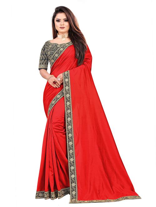 women's bordered red colored saree with blouse - 18758697 - Very Small Image - 1
