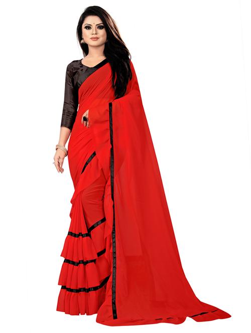 red georgette jamdani saree - 18758704 - Very Small Image - 1