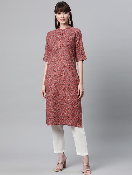 mandarin neck printed straight kurta - 18758812 - Very Small Image - 1