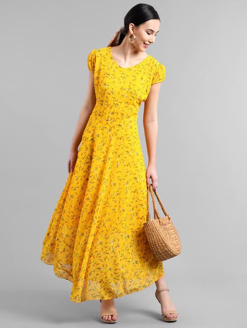 yellow printed georgette maxi dress - 18760432 - Very Small Image - 1