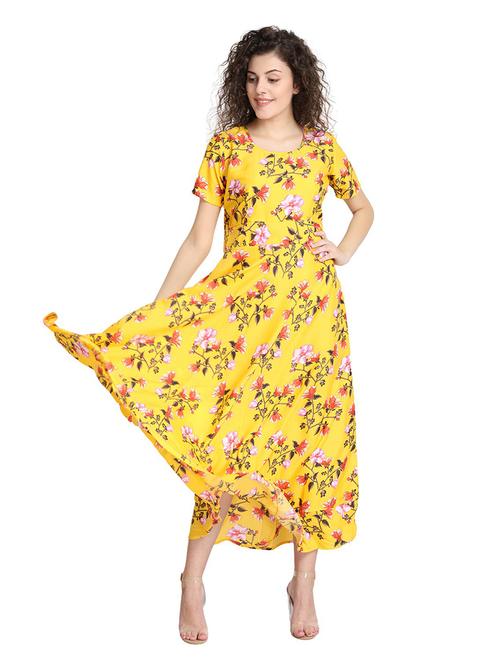 yellow printed crepe maxi dress - 18760434 - Very Small Image - 1