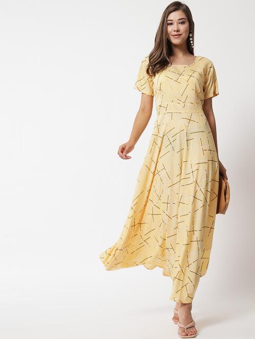 yellow printed georgette maxi dress - 18760455 - Very Small Image - 1