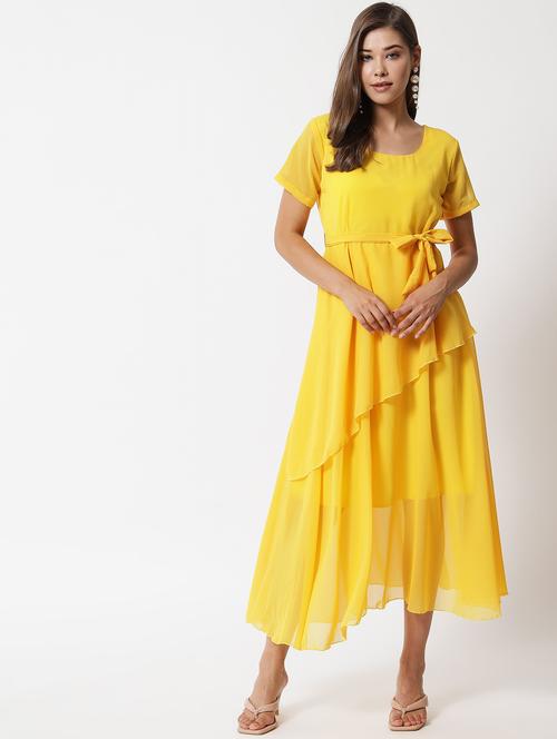 yellow solid georgette maxi dress - 18760457 - Very Small Image - 1