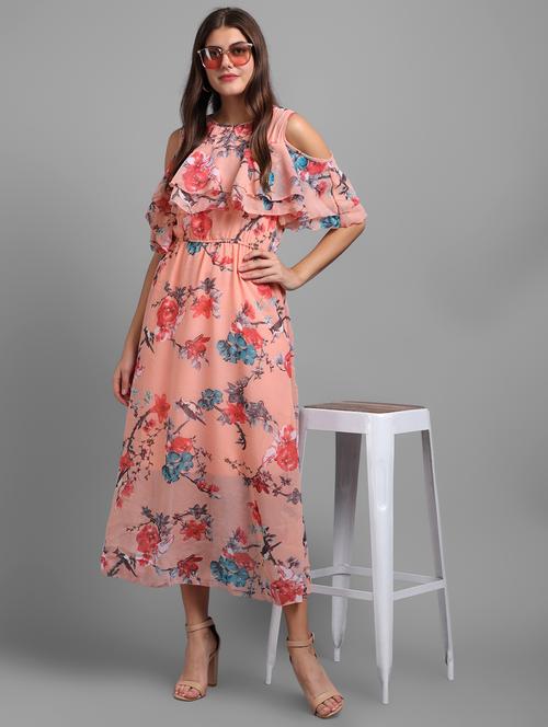 pink floral georgette maxi dress - 18760466 - Very Small Image - 1