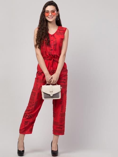 red crepe full leg jumpsuit - 18760496 - Very Small Image - 1