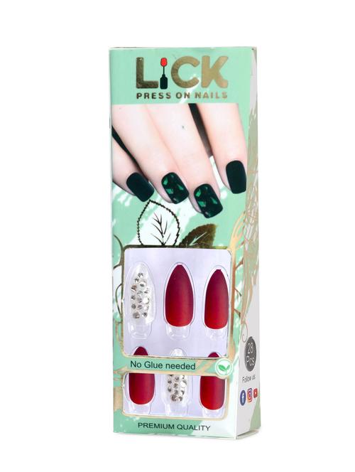 lick 28 pcs matte red & white with rhinestones artificial/fake nails extension - 18760791 - Very Small Image - 1