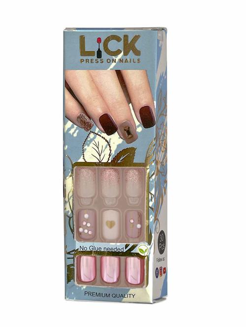 lick 30 pcs chromatic pink square shape false/artificial stick on nails extension - 18760804 - Very Small Image - 1