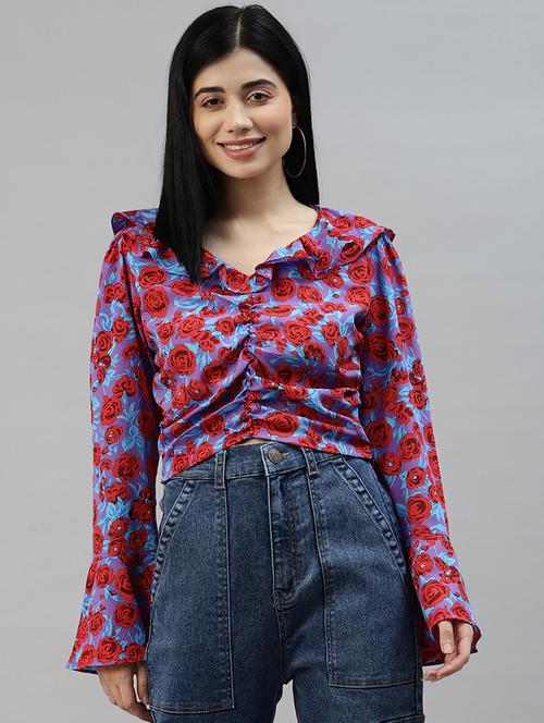 women's ruffle v neck top - 18765115 - Very Small Image - 1