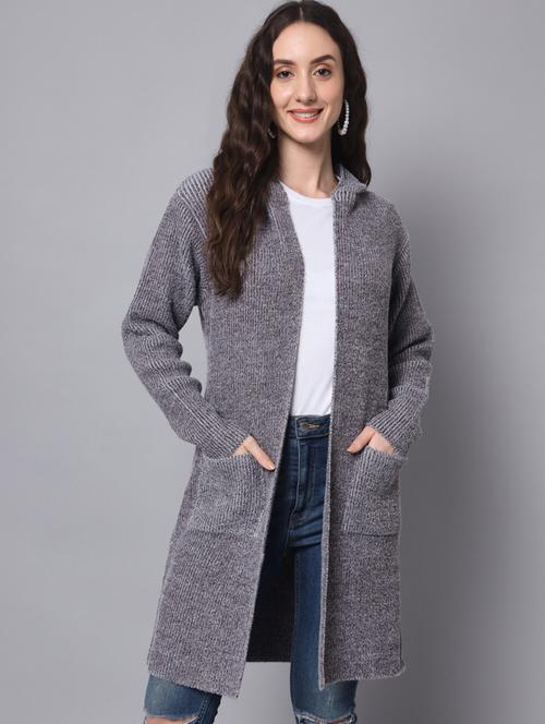 long sleeved hoodied wool regular shrug - 18765221 - Very Small Image - 1