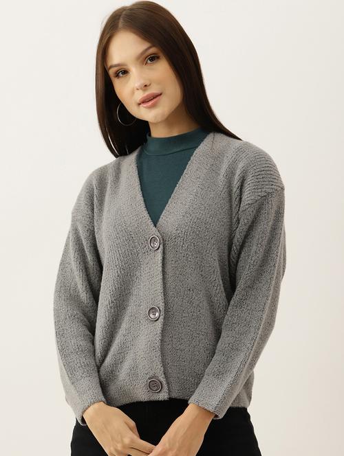 v neck solid wool cardigan - 18765238 - Very Small Image - 1