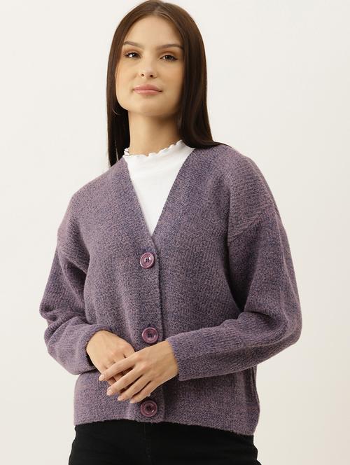 v neck solid wool cardigan - 18765241 - Very Small Image - 1
