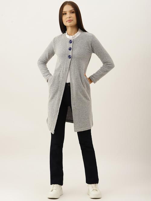 round neck solid wool cardigan - 18765257 - Very Small Image - 1