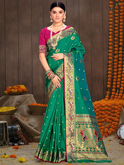 green silk saree - 18765387 - Very Small Image - 1