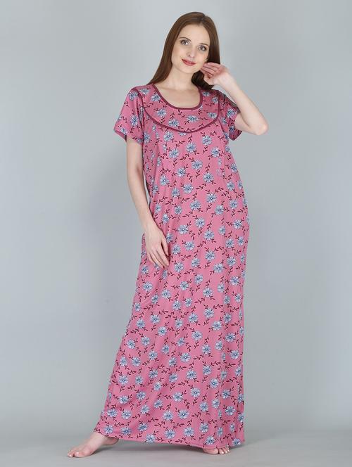 round neck printed night gown - 18766065 - Very Small Image - 1