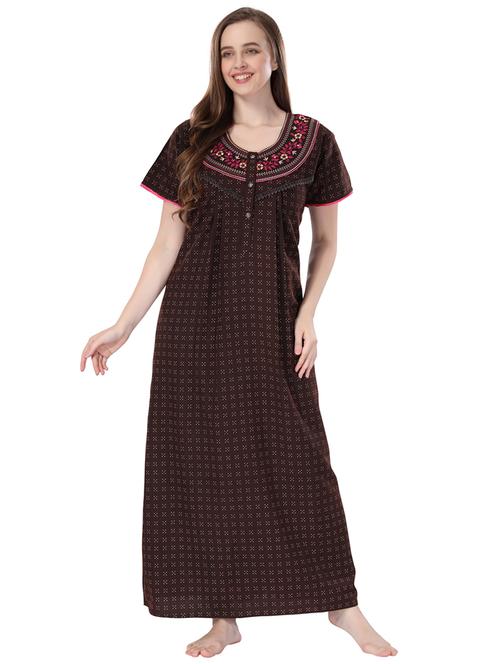 round neck printed night gown - 18766073 - Very Small Image - 1