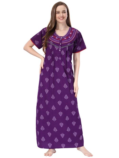 round neck printed night gown - 18766077 - Very Small Image - 1