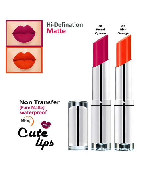 b.berry cute lips non transfer matte lipstick 2.4 gm each - 01 royal queen 07 rich orange - 18766624 - Very Small Image - 1