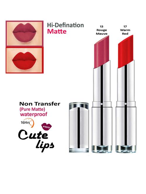 b.berry cute lips non transfer matte lipstick 2.4 gm each - 13 rouge mauve 17 warm red - 18766634 - Very Small Image - 1