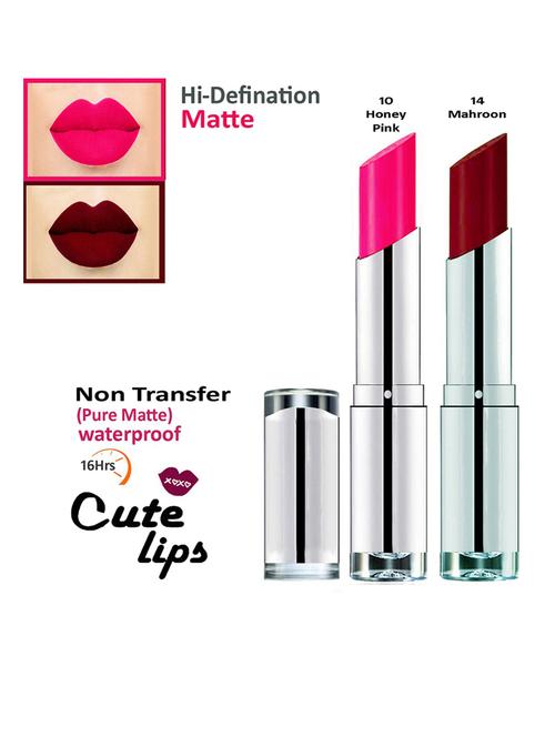 b.berry cute lips non transfer matte lipstick 2.4 gm each - 10 honey pink 14 mahroon - 18766872 - Very Small Image - 1