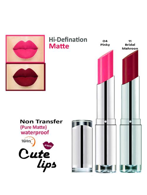 b.berry cute lips non transfer matte lipstick 2.4 gm each - 04 pinky 11 bridal mahroon - 18766950 - Very Small Image - 1