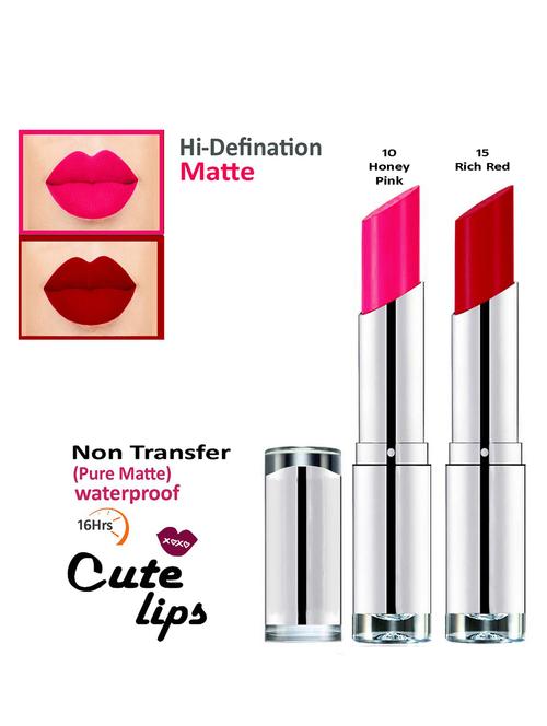 b.berry cute lips non transfer matte lipstick 2.4 gm each - 10 honey pink 15 rich red - 18767005 - Very Small Image - 1