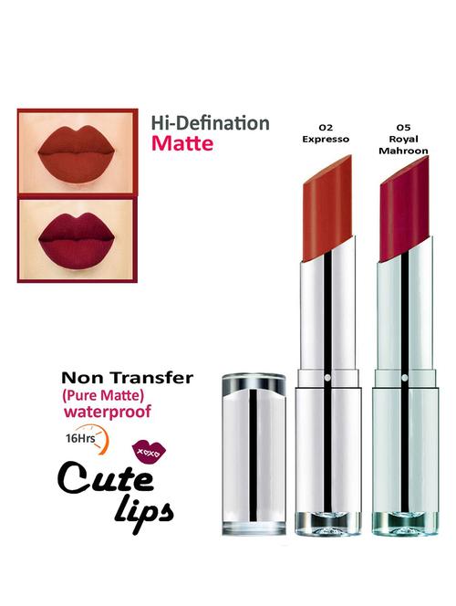 b.berry cute lips non transfer matte lipstick 2.4 gm each - 02 expresso 05 royal mahroon - 18767105 - Very Small Image - 1