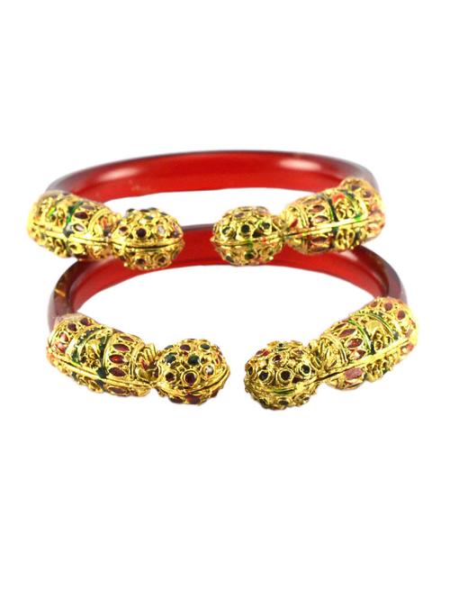 red coloured gold platted acrylic-brass bangle with very extra large size - 18768279 - Very Small Image - 1
