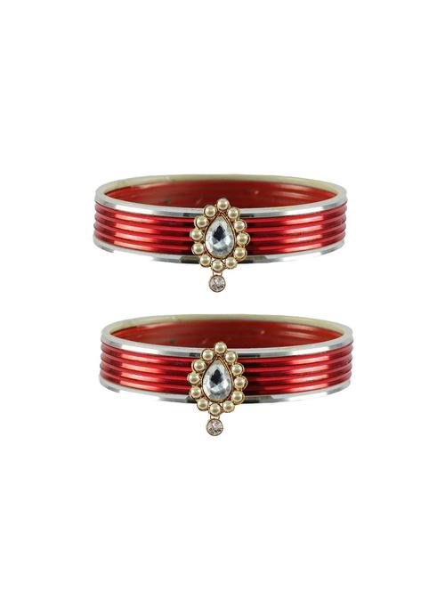 red color stone stud metal bangle with extra large size - 18771087 - Very Small Image - 1