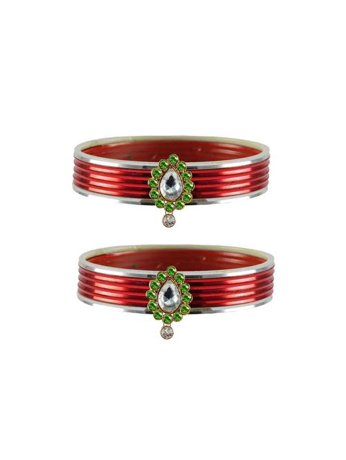 red color stone stud metal bangle with extra large size - 18771090 - Very Small Image - 1