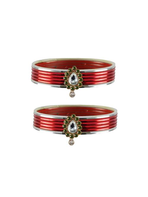 red color stone stud metal bangle with extra large size - 18771092 - Very Small Image - 1