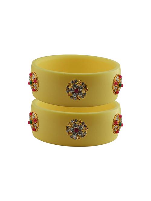 yellow coloured stone stud acrylic bangle with very extra large size - 18779994 - Very Small Image - 1