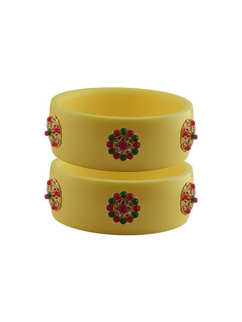 yellow coloured stone stud acrylic bangle with very extra large size - 18779998 - Very Small Image - 1