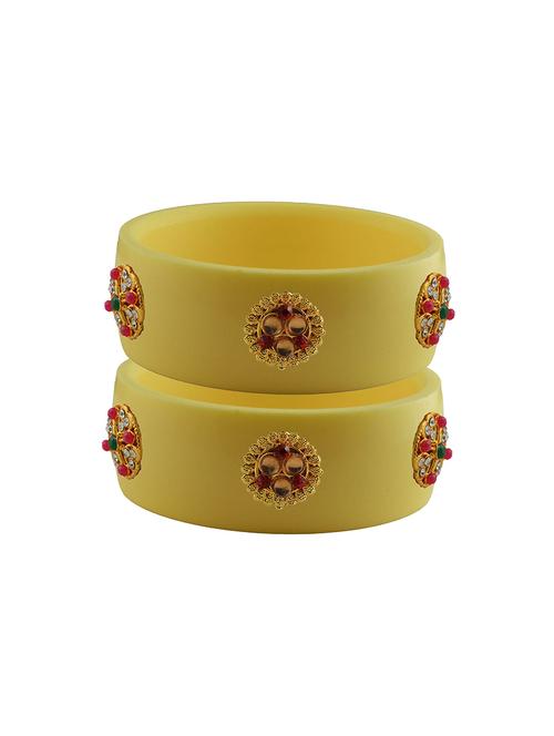 yellow coloured stone stud acrylic bangle with very extra large size - 18780008 - Very Small Image - 1