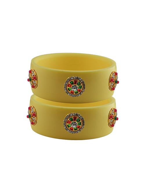 yellow coloured stone stud acrylic bangle with very extra large size - 18780023 - Very Small Image - 1