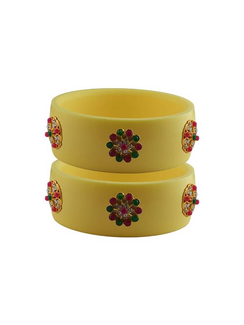 yellow coloured stone stud acrylic bangle with very extra large size - 18780035 - Very Small Image - 1