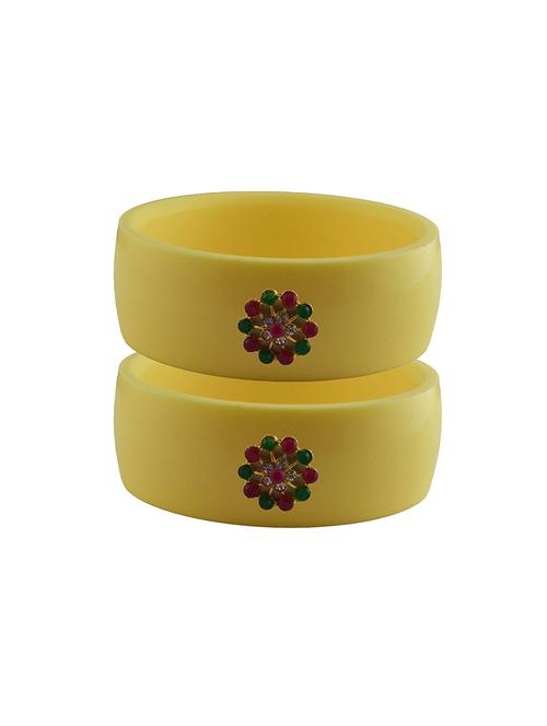 yellow coloured stone stud acrylic bangle with very extra large size - 18780038 - Very Small Image - 1